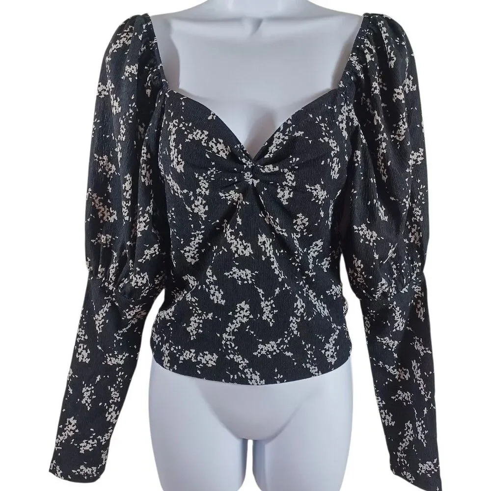 Anthropologie S Black Regencycore Milkmaid Sweetheart Crop Puff Sleeve Top